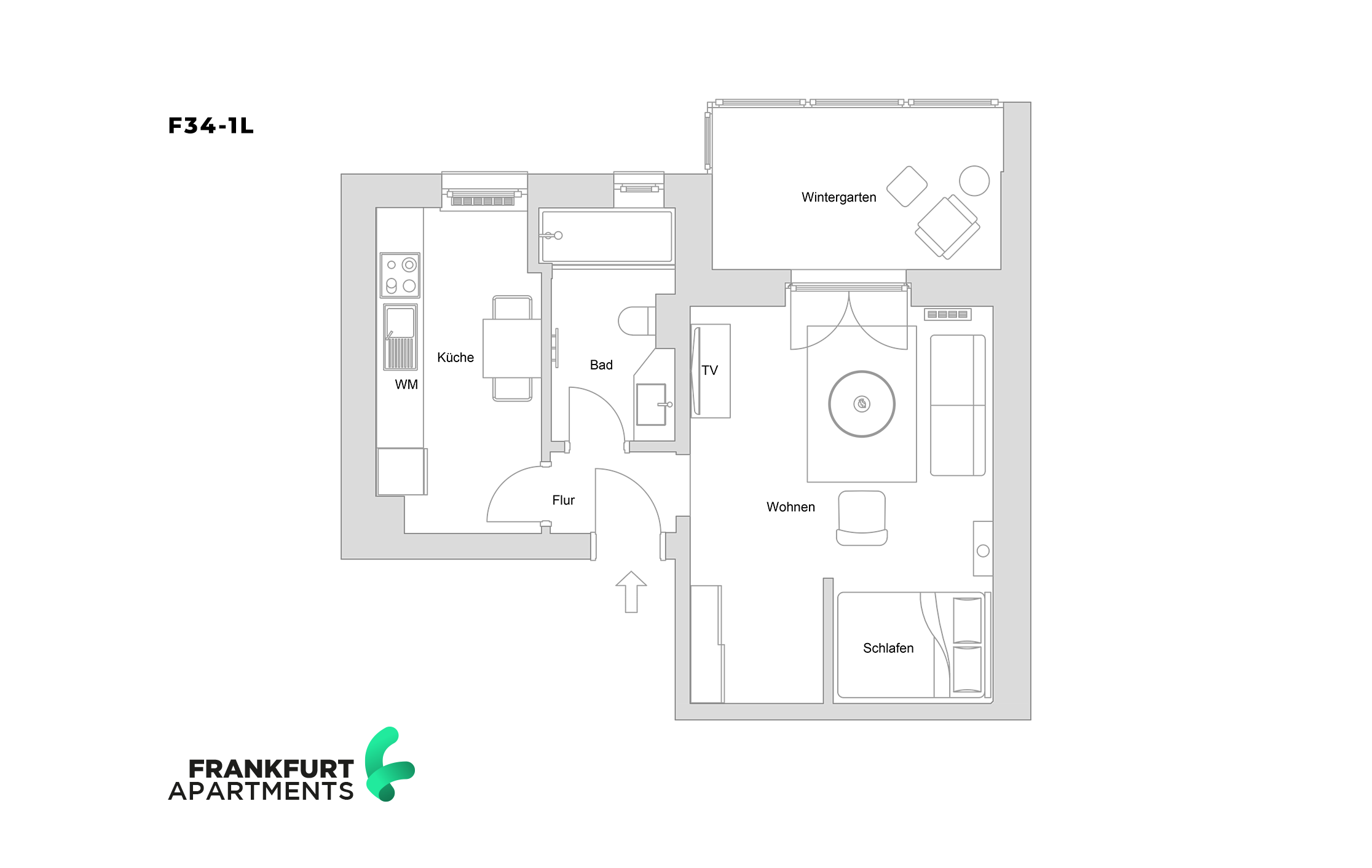F34-1L#*** P R I M E Studio Apartment in Rödelheim (mit Wintergarten) ***